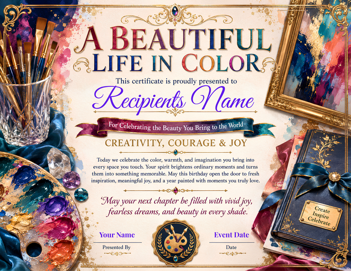 A Beautiful Life In Color Birthday Certificate