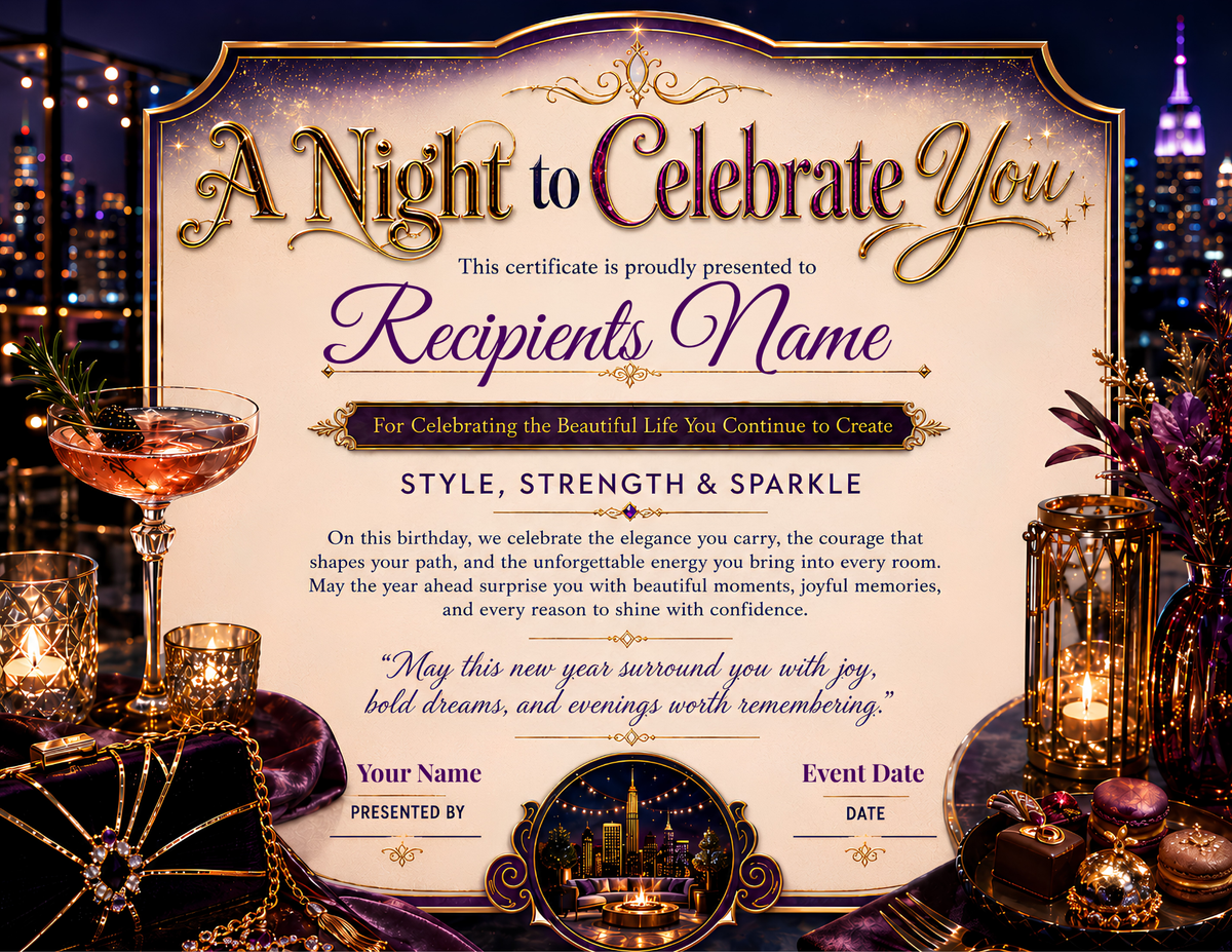 A Night to Celebrate You Birthday Certificate