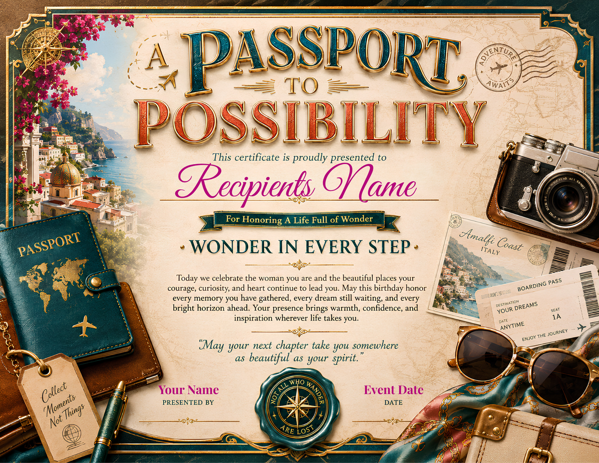 A Passport To Possibility Birthday Certificate