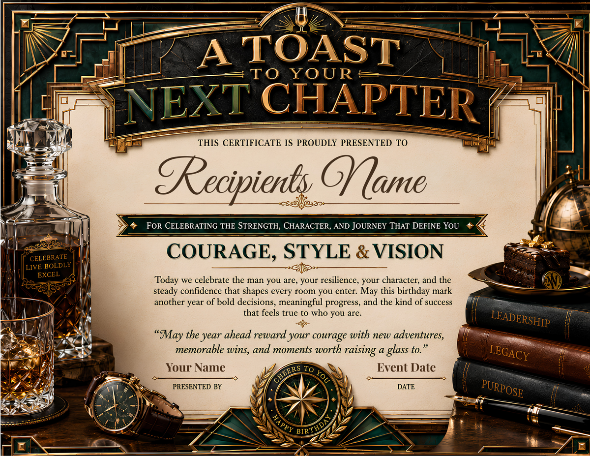 A Toast To Your Next Chapter Birthday Certificate