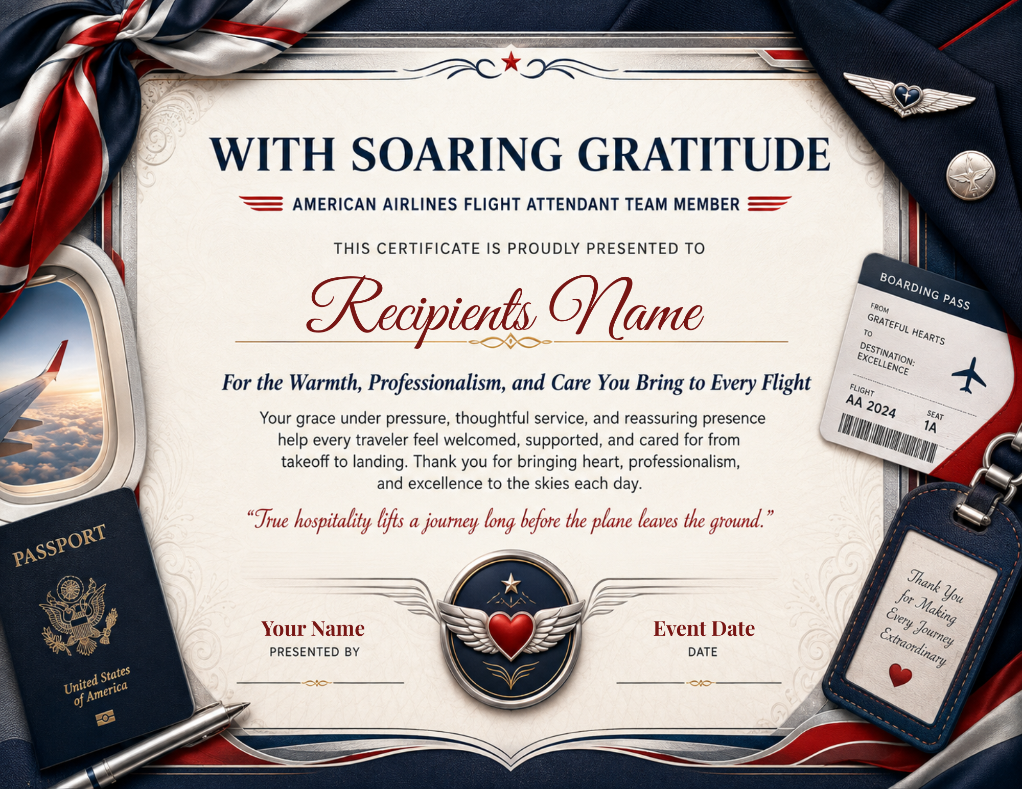 Flight Attendant Team Member Appreciation Certificates