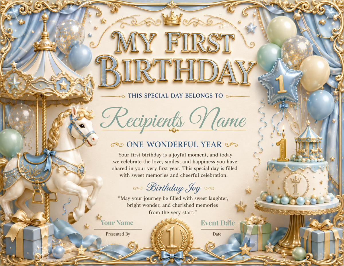 Blue Carousel Birthday Certificate