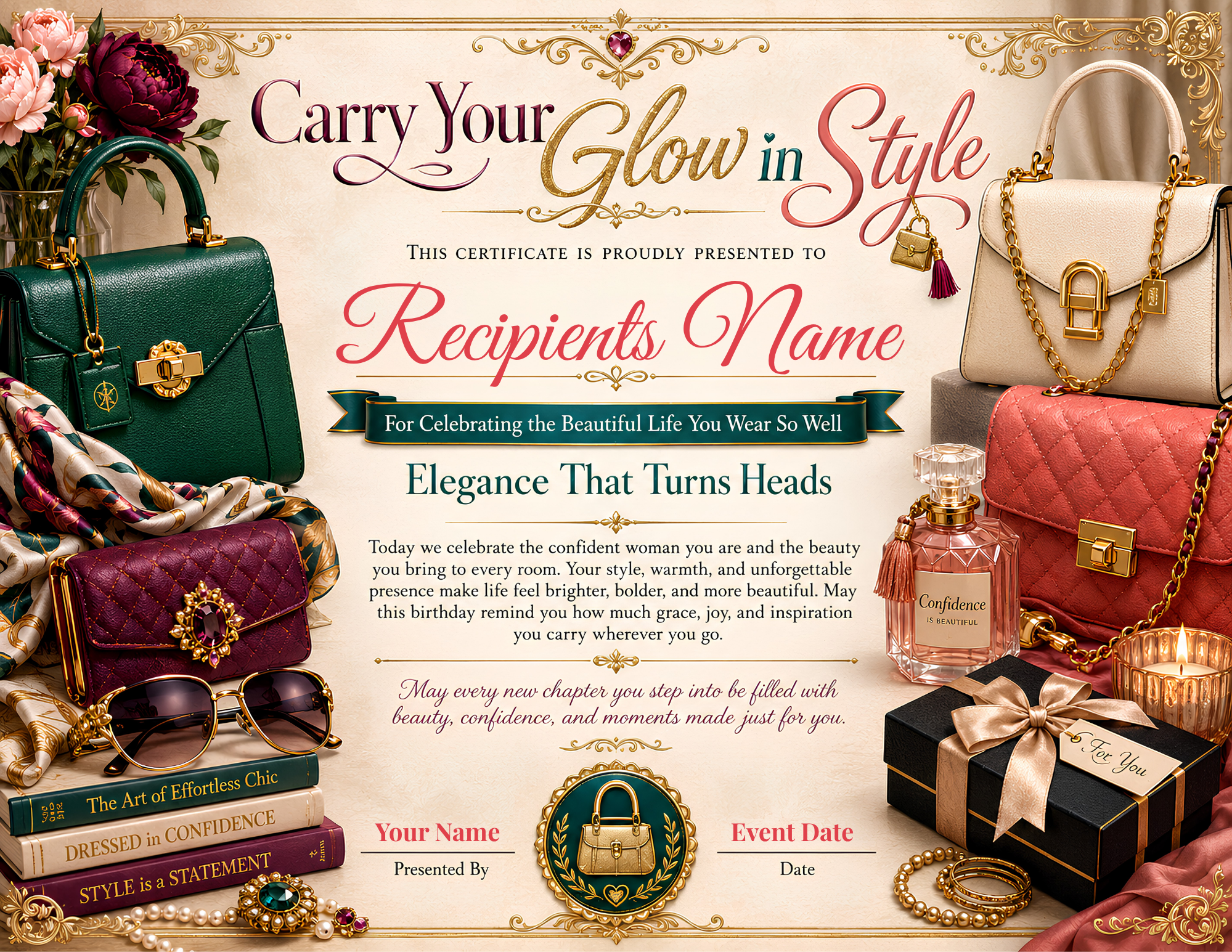 Carry Your Glow In Style Birthday Certificate