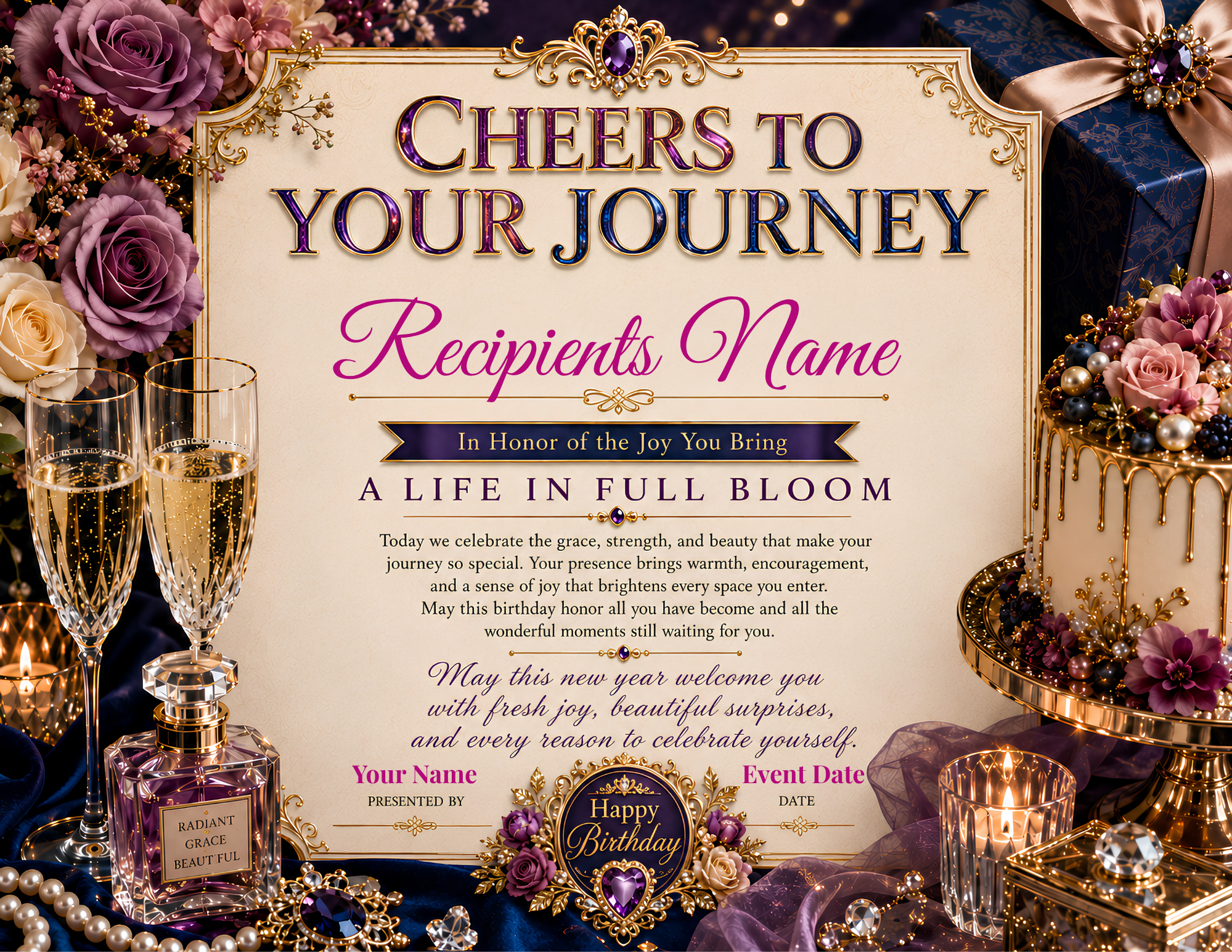 Cheers To Your Journey Birthday Certificate