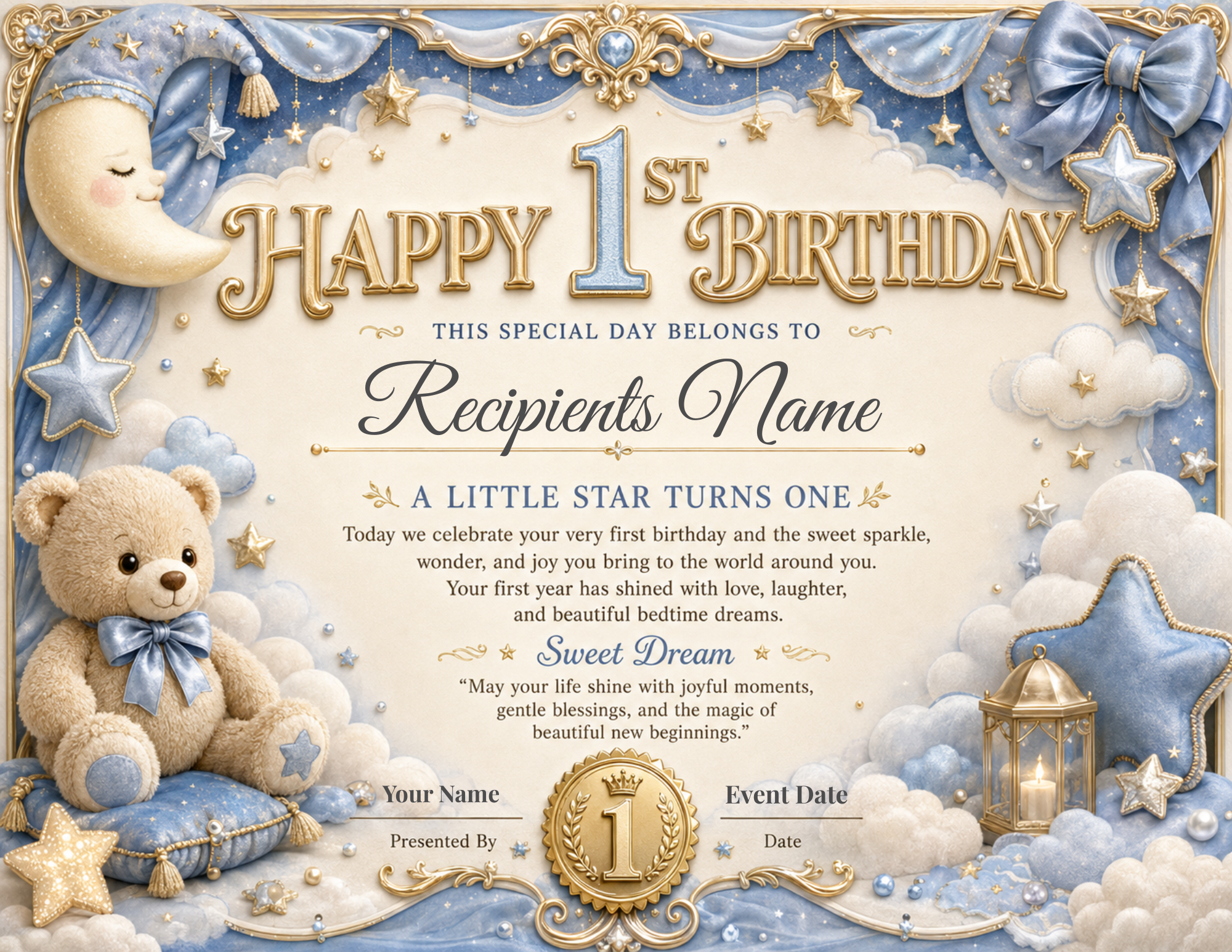 Dreamy Time Birthday Certificate