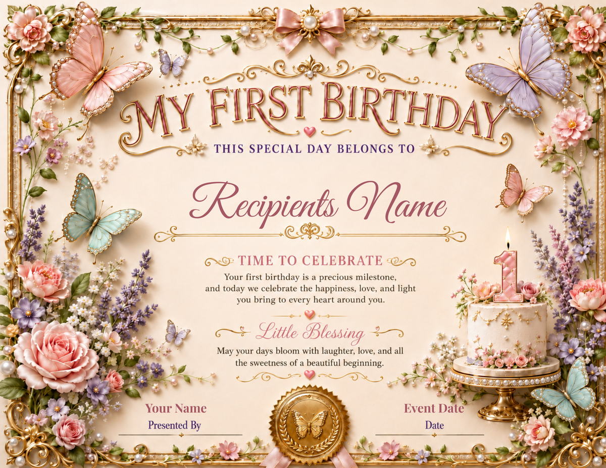 Butterfly Garden Birthday Certificate