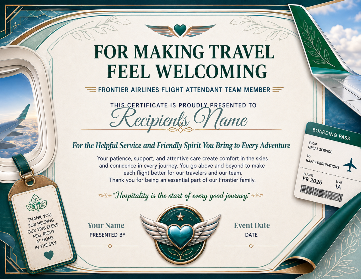 Flight Attendant Team Member Appreciation Certificates