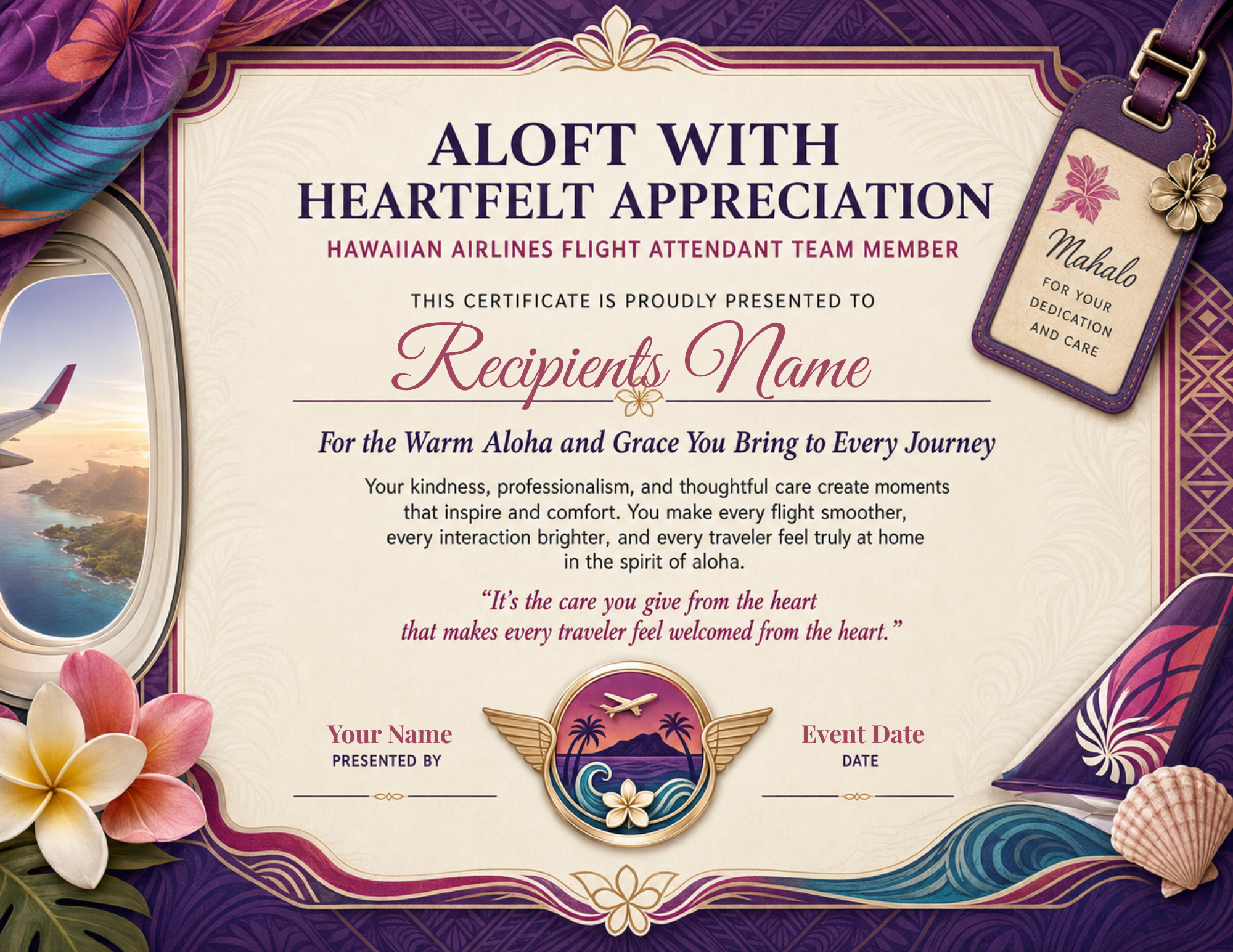 Flight Attendant Team Member Appreciation Certificates
