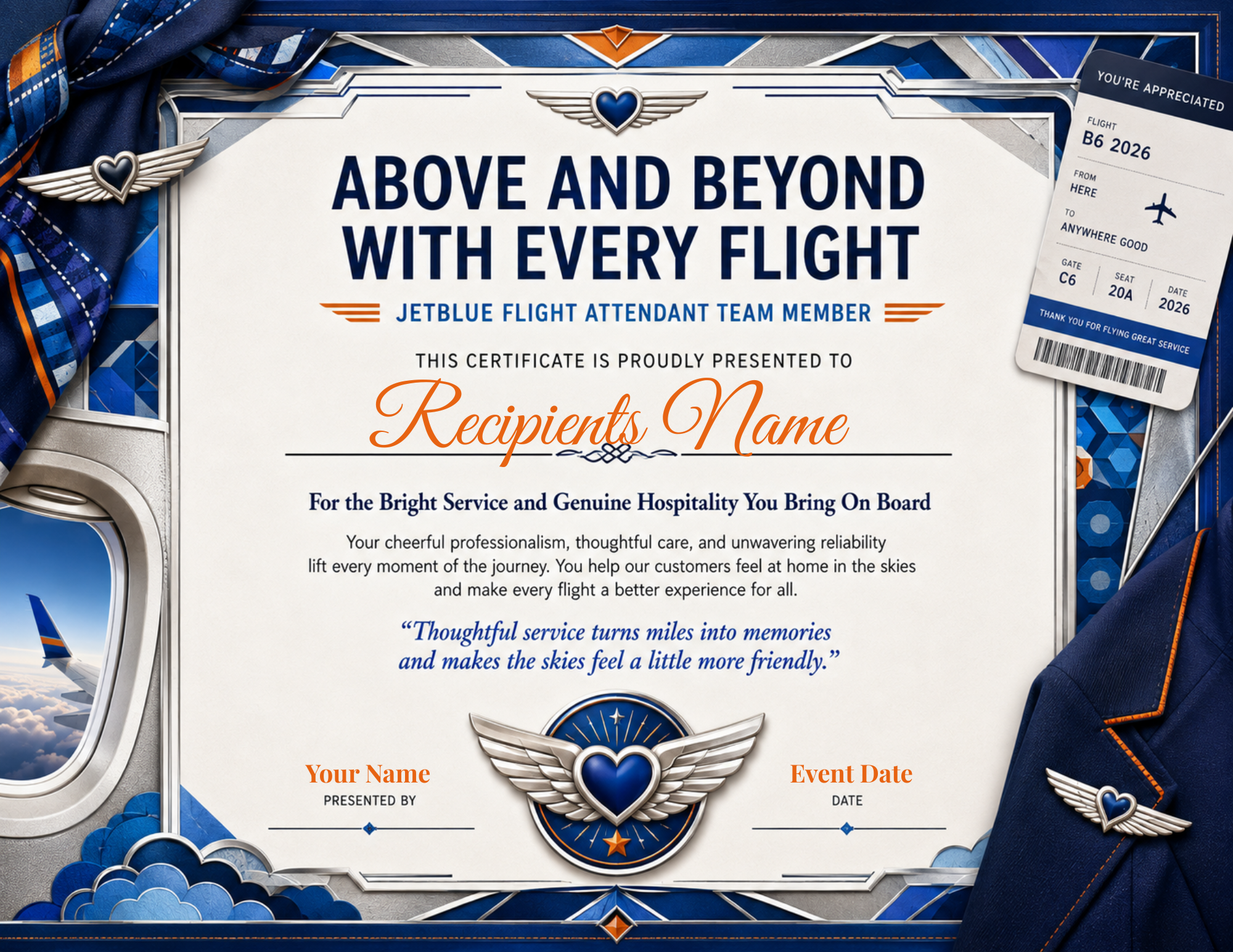 Flight Attendant Team Member Appreciation Certificates
