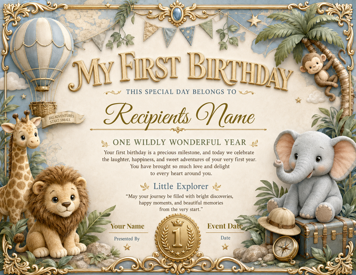 Safari Adventure Birthday Certificate