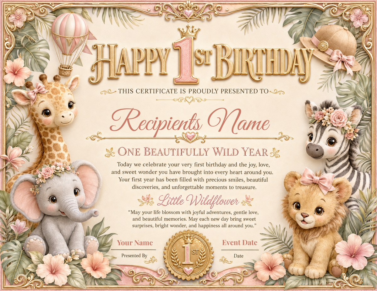 Sweet Safari Birthday Certificate