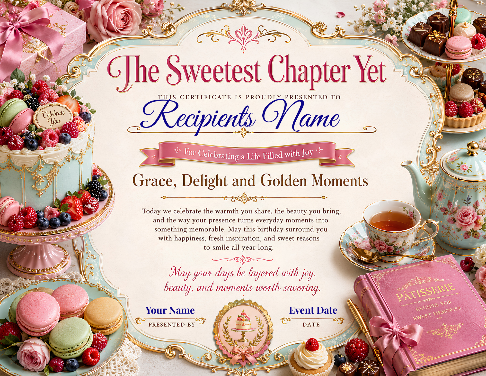The Sweetest Chapter Yet Birthday Certificate