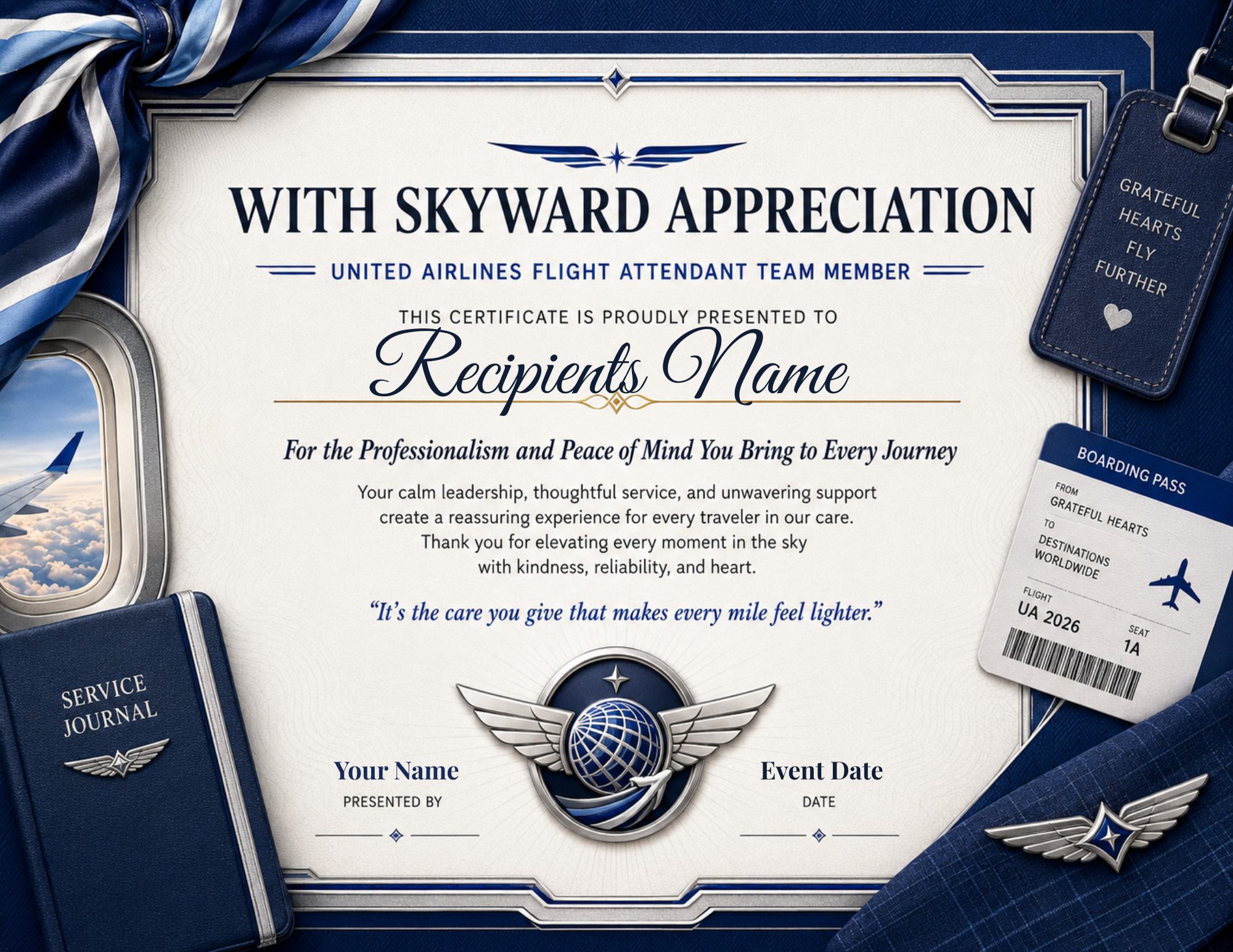 Flight Attendant Team Member Appreciation Certificates