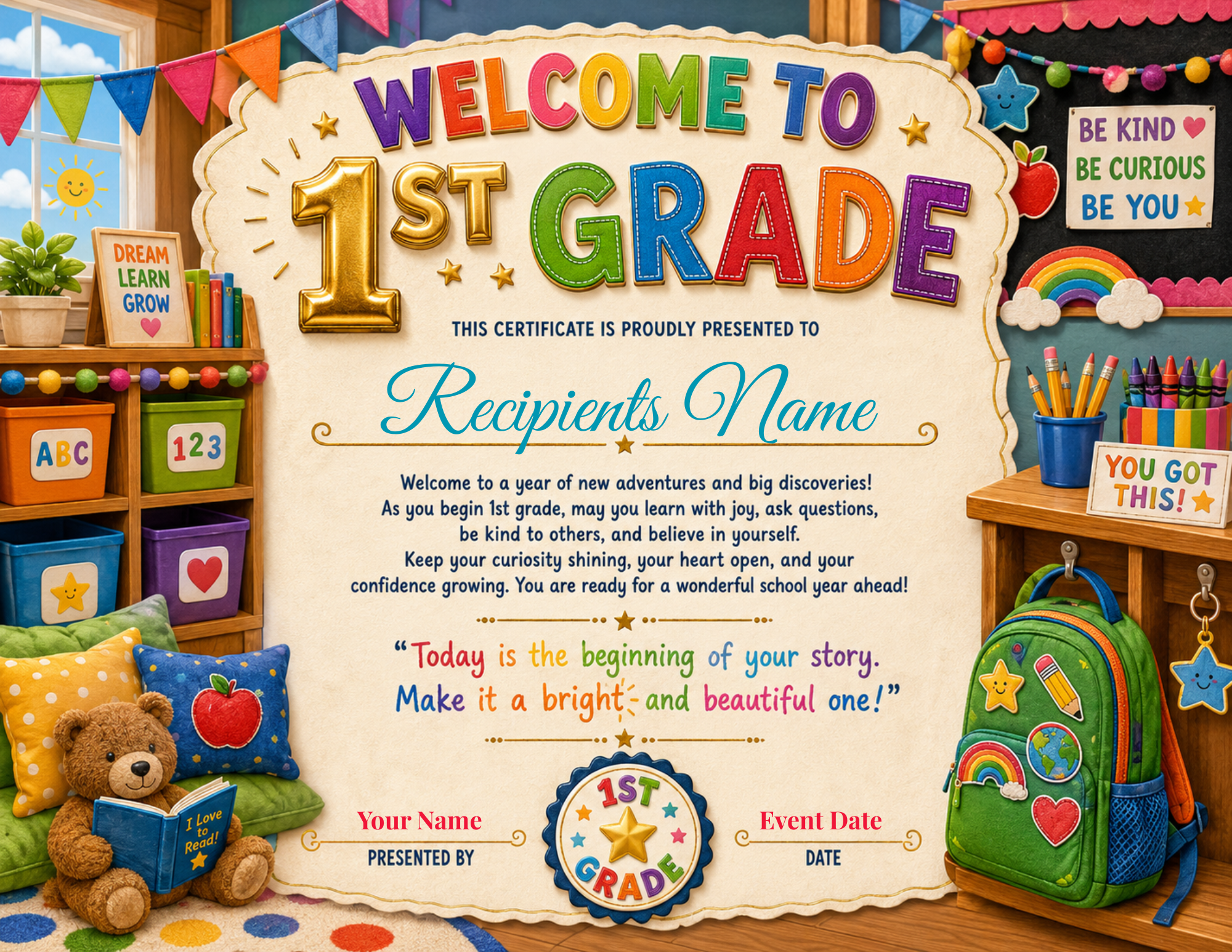 Welcome to 1st Grade Certificate