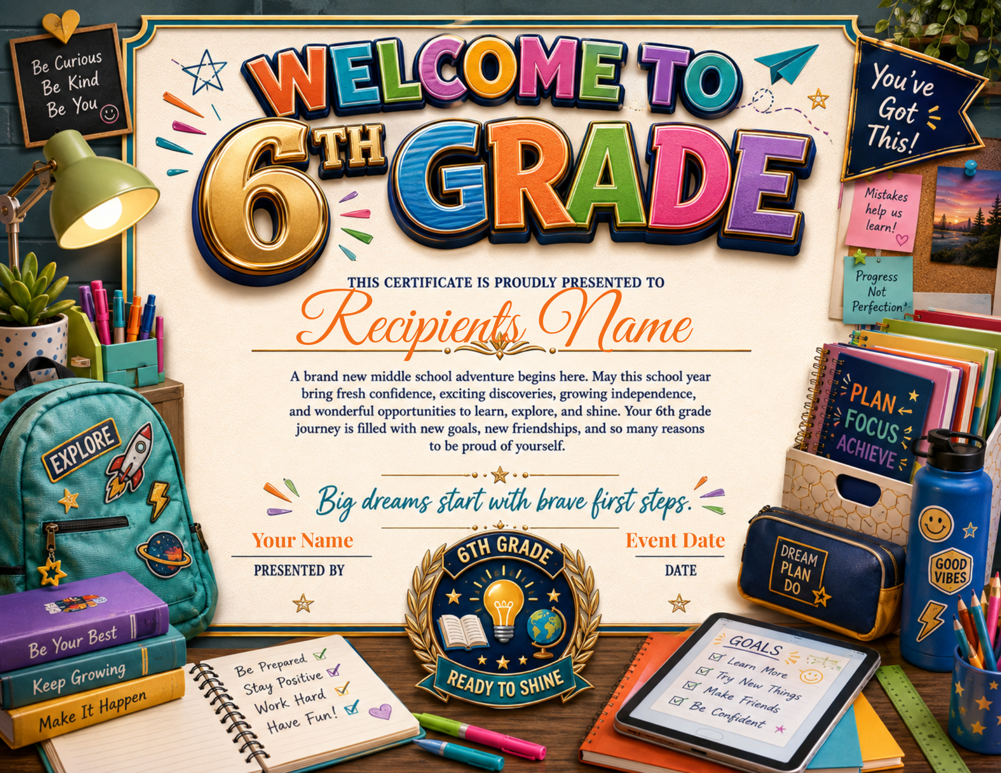Welcome to 6th Grade Certificate