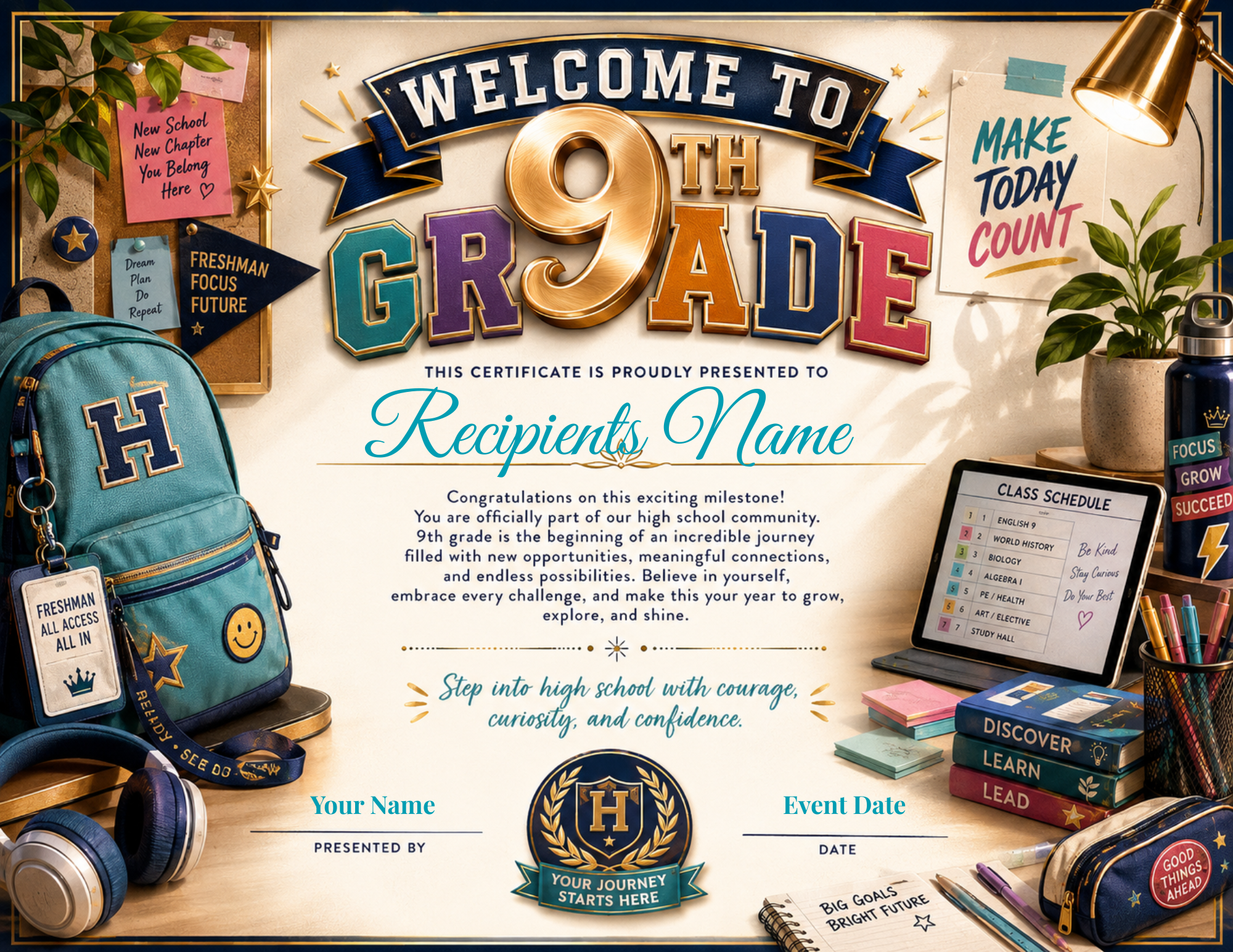 Welcome to 9th Grade Certificate